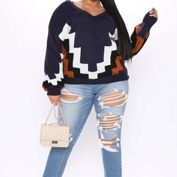 COPY - In That Moment Colorblock Sweater-Navy/Combo - Picture 1 of 8